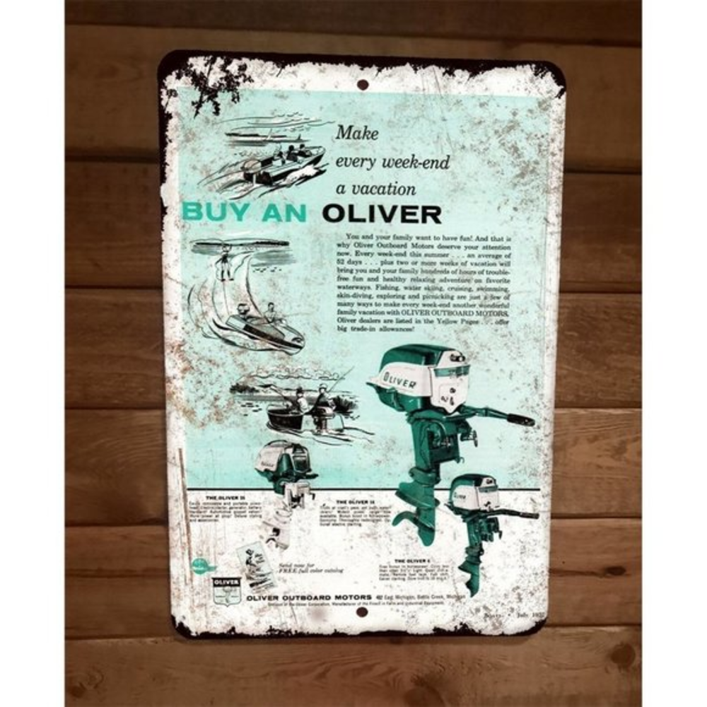 Buy an Oliver Outboard Boat Motor Vintage Ad 8x12 Metal Wall‎ Sign